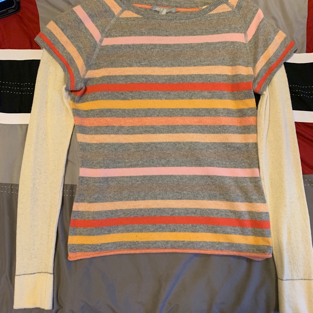 Grey multi-colored striped sweater